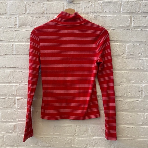Anthropologie || Maeve Ribbed Stripe Turtleneck Red Pink XS - Picture 4 of 8